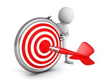 White 3d man with red dart target and arrow Stock Photography White 3d man with red dart target and arrow Stock Photography