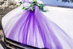White decorated wedding car stock image White decorated wedding car stock image