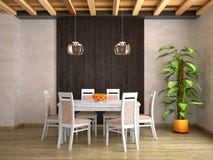 White dining table against a dark wooden wall. royalty free illustration White dining table against a dark wooden wall. royalty free illustration