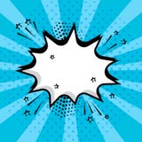 White empty speech bubble with stars and dots on blue background. Comic sound effects in pop art style. Vector illustration stock illustration White empty speech bubble with stars and dots on blue background. Comic sound effects in pop art style. Vector illustration stock illustration