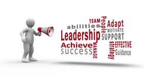 White figure yelling into a megaphone to reveal customer leadership terms vector illustration White figure yelling into a megaphone to reveal customer leadership terms vector illustration