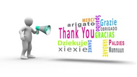 White figure yelling into a megaphone to reveal thank you in different languages royalty free illustration White figure yelling into a megaphone to reveal thank you in different languages royalty free illustration
