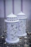 White garden lamp with candle stock images White garden lamp with candle stock images