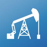 White graphic flat vector oil pump icon on blue background. Suck royalty free illustration White graphic flat vector oil pump icon on blue background. Suck royalty free illustration