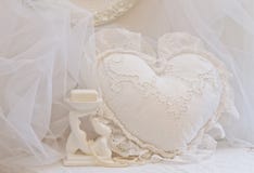 White Lace Heart Pillow And Soap Dish Stock Photos White Lace Heart Pillow And Soap Dish Stock Photos