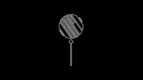 White line Lollipop icon isolated on black background. Food, delicious symbol. 4K Video motion graphic animation