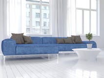 White living room interior with blue couch Stock Photography White living room interior with blue couch Stock Photography
