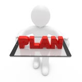 White man ,hold plan word 3d , tablet illustration vector illustration White man ,hold plan word 3d , tablet illustration vector illustration