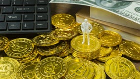 White miniature and gold coin bitcoin abstract image close up b royalty free stock image White miniature and gold coin bitcoin abstract image close up b royalty free stock image