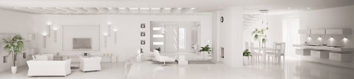 White modern interior panorama 3d render royalty free illustration White modern interior panorama 3d render royalty free illustration
