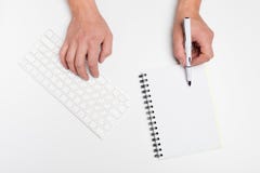 White office desk with computer and supplies. Tabletop. Top view with space for your text royalty free stock images White office desk with computer and supplies. Tabletop. Top view with space for your text royalty free stock images