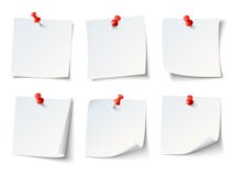 White paper notes on red thumbtack. Top view note sticker with pins vector set royalty free illustration White paper notes on red thumbtack. Top view note sticker with pins vector set royalty free illustration