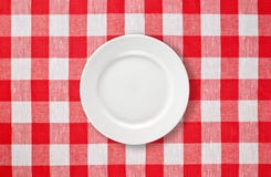 White Plate On Red Checked Tablecloth Stock Image White Plate On Red Checked Tablecloth Stock Image