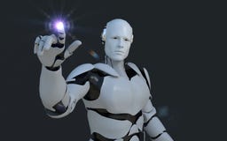 White robot technology which is pointing to something in front of it. technology in the future, on a black background vector illustration White robot technology which is pointing to something in front of it. technology in the future, on a black background vector illustration