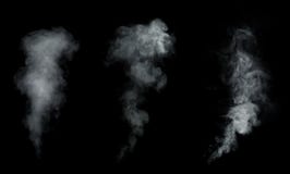 White smoke collection isolated on black background.