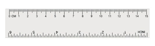 White transparent ruler, isolated inch and centimetre, inches