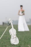 White violin in the grass. White Violin and woman on the grass White violin in the grass. White Violin and woman on the grass