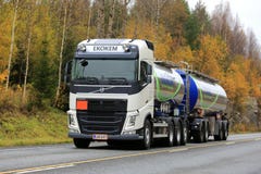 White Volvo FH Tank Truck of Ekokem on the Road stock photos White Volvo FH Tank Truck of Ekokem on the Road stock photos