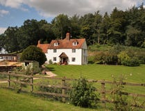 Whitewashed English Rural Farmhouse Stock Photo