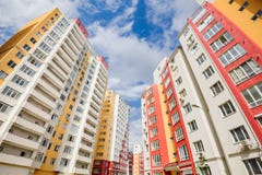 Wide Angle Shot Of New Residential Buildings Royalty Free Stock Photos