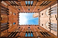 Wide angle view of Torre del Mangia, Siena, Italy