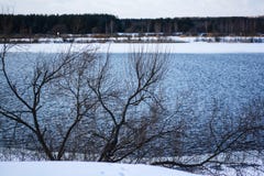Wide river in winter forest royalty free stock image Wide river in winter forest royalty free stock image