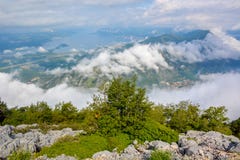 Widok z lotu ptaka Kotor, Boka Kotorska zatoka, Montenegro zdjęcie stock Widok z lotu ptaka Kotor, Boka Kotorska zatoka, Montenegro zdjęcie stock