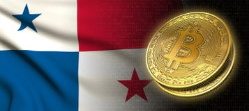 Wiedergabe 3D: Bitcoin-cryptocurrency Münze mit der Staatsflagge von Panama lizenzfreie abbildung Wiedergabe 3D: Bitcoin-cryptocurrency Münze mit der Staatsflagge von Panama lizenzfreie abbildung
