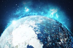 Wiedergabe 3D Netz und Datenaustausch über Planetenerde im Raum Verbindungslinien um Erdkugel global vektor abbildung Wiedergabe 3D Netz und Datenaustausch über Planetenerde im Raum Verbindungslinien um Erdkugel global vektor abbildung