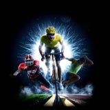 Wielo- sporta kolażu drogowego bicyklu rinning futbol amerykański obraz stock Wielo- sporta kolażu drogowego bicyklu rinning futbol amerykański obraz stock