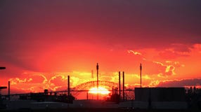 Colorful red sunrise, daylight, at the port of Corpus Christi, USA stock photography Colorful red sunrise, daylight, at the port of Corpus Christi, USA stock photography