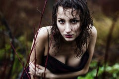Wild Woman S Face Under Rain Stock Photos