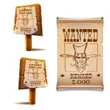 Wilde het westendecoratie - de houten raad en de affiche met cowboygezicht en de inschrijving zijn gewild royalty-vrije illustratie Wilde het westendecoratie - de houten raad en de affiche met cowboygezicht en de inschrijving zijn gewild royalty-vrije illustratie