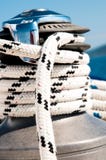 Winch With Rope On A Sailing Boat Stock Photo