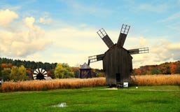 Wind Mills In An Autumn Scenery Royalty Free Stock Photos