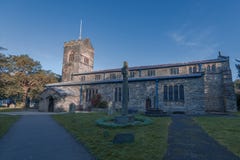 WINDERMERE, UK - 25TH MARCH 2019: St Martins Church in Bowness-on-windermere shot at early morning stock image WINDERMERE, UK - 25TH MARCH 2019: St Martins Church in Bowness-on-windermere shot at early morning stock image