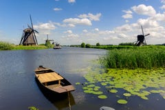 Windmill Landscape At Kinderdijk The Netherlands Royalty Free Stock Photo