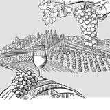 Wine barrel grapes and landscape Illustration royalty free illustration Wine barrel grapes and landscape Illustration royalty free illustration