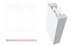 Free Wine Box With Handle Template With Die Cut Lines, Luxury Wine Box With Handle, Corrugated Wine Box. Royalty Free Stock Photo - 135239355