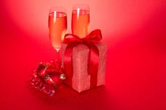 Wine Glasses With Champagne, Christmas Gifts Stock Photography