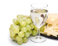 Wine In A Glass, Grapes And Cheese Stock Photography
