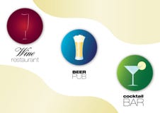 Wine restaurant, beer pub and cocktail bar icons