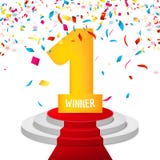 Winner, number one confetti background. Prize award triphy symbol. Victory and success concept. Champion sign Royalty Free Stock Photography Winner, number one confetti background. Prize award triphy symbol. Victory and success concept. Champion sign Royalty Free Stock Photography