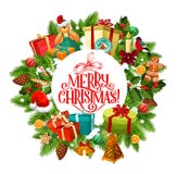 Merry Christmas wreath of fir and gifts stock illustration Merry Christmas wreath of fir and gifts stock illustration