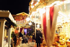 Winter Holidays Festivities with a Carousel near Mayor`s Office in Moscow, Russia