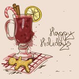 Winter illustration with Mulled Wine cocktail Stock Images Winter illustration with Mulled Wine cocktail Stock Images