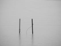 Two timber posts in a frozen lake stock photos Two timber posts in a frozen lake stock photos