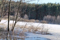 Winter landscape with river and trees in winter stock photo Winter landscape with river and trees in winter stock photo