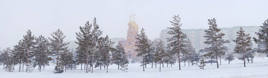 Winter Landscape With The Town Church Stock Image