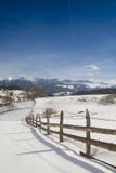 Winter Landscape With Wooden Fence Stock Photography